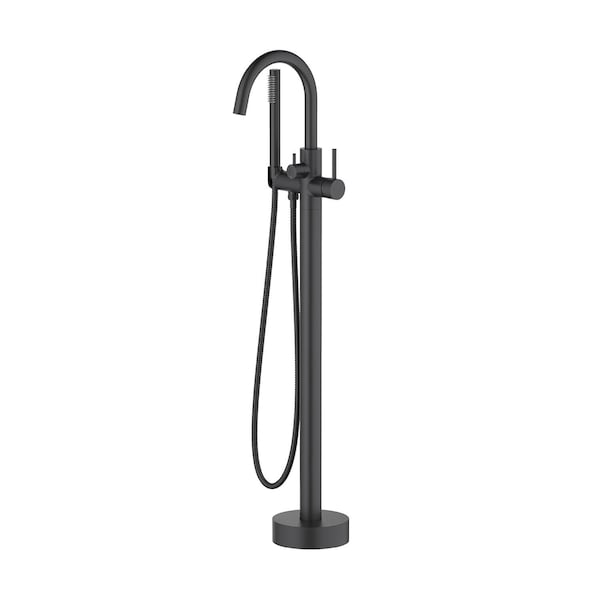 Kibi Circular Floor Mount Tub Filler With Hand Shower - Matte Black KTF301MB - main